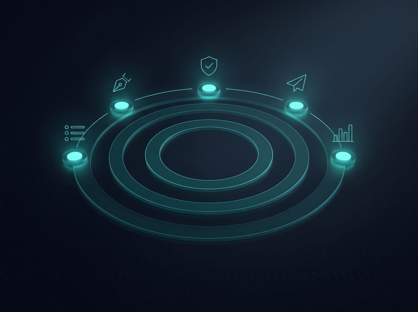 Stylized visualization of a campaign workflow with columns for creating, sending and reporting