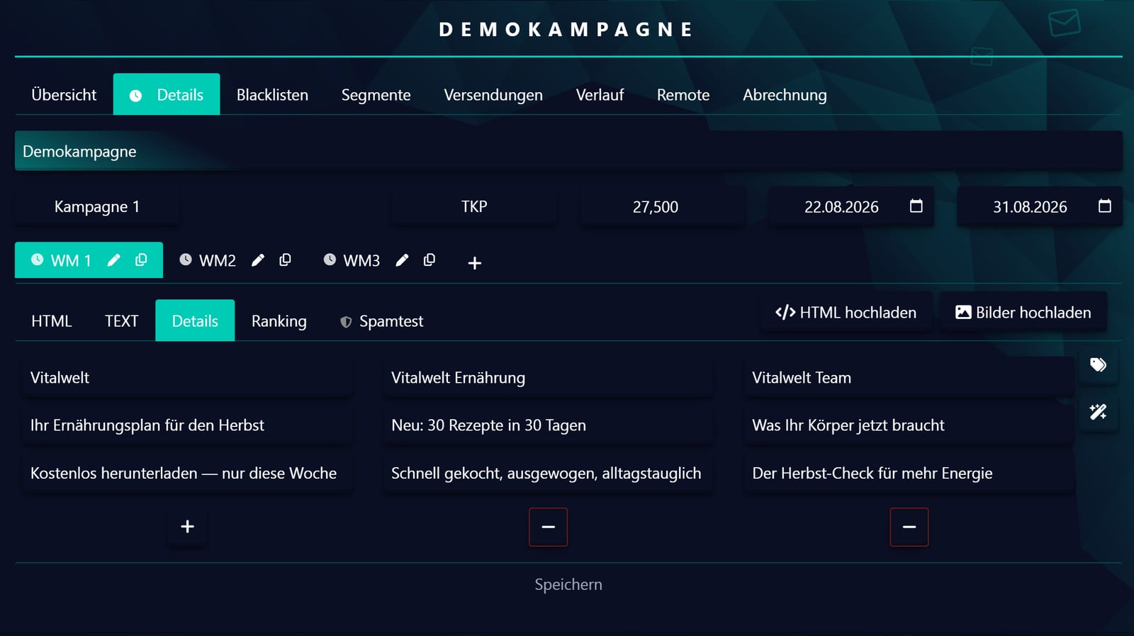 Werbemittel: drei Varianten für Betreff, Absender und Vorschautext