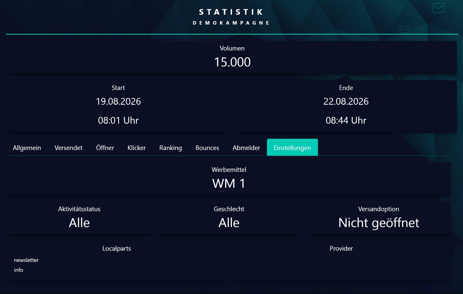 Einstellungen der Versendung