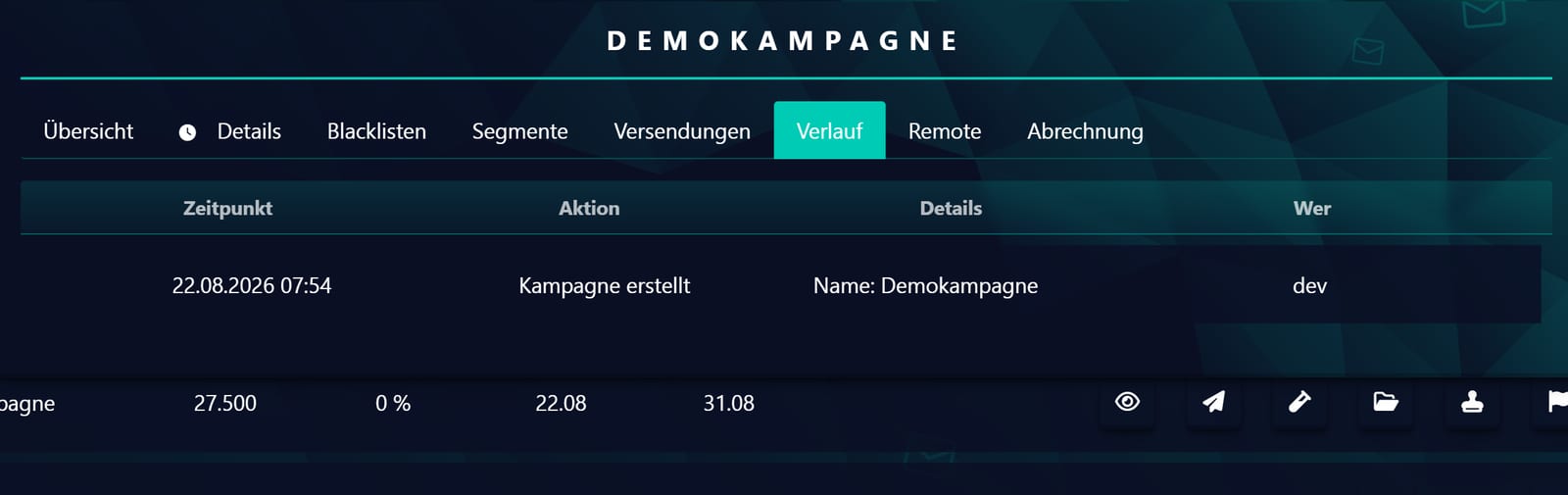 Verlauf: wer wann welche Aktion durchgeführt hat